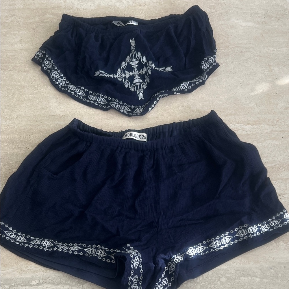 Modlook 29 Navy Blue Festival Set—  Shorts and Top with White Pattern